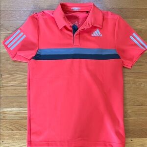 Adidas Coral Polo with Gray Stripes